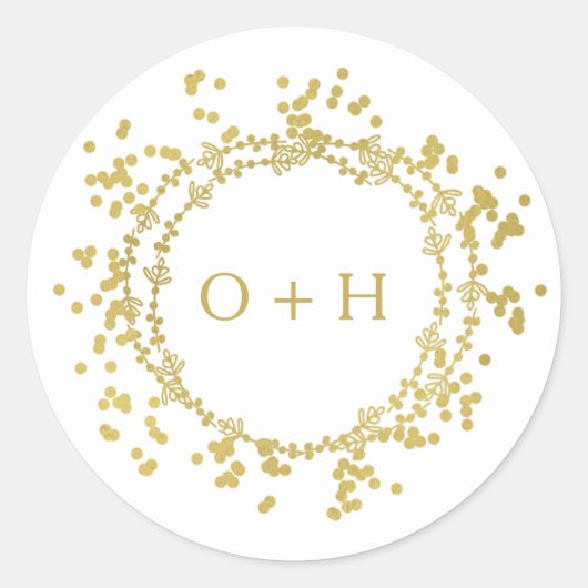 Elegant Monogram Wedding | Weiß und Gold Runder Aufkleber (Vorderseite)