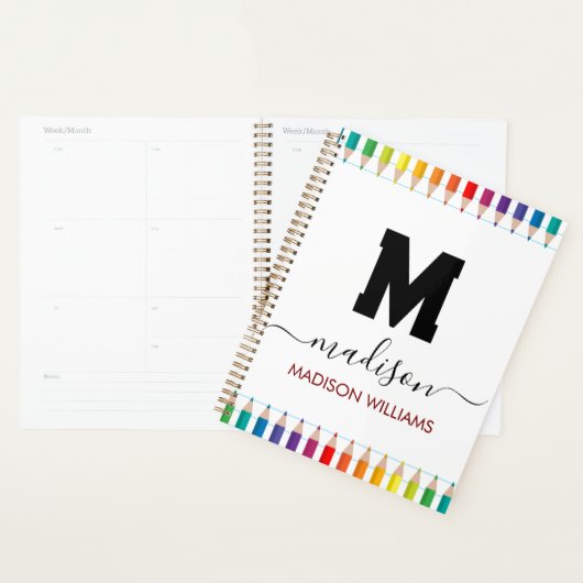 Elegant Monogram white black  Script Office School Planer (Anzeige)