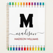 Elegant Monogram white black  Script Office School Planer (Vorderseite)