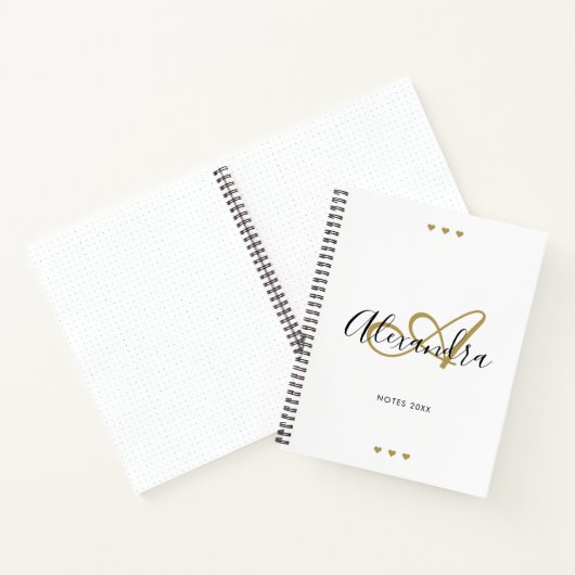 Elegant Monogram White Gold Script Initial Name Notizblock (Innenseite)