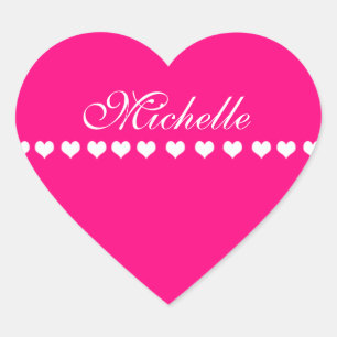Elegant Monogram White Hearts Pink Herz-Aufkleber