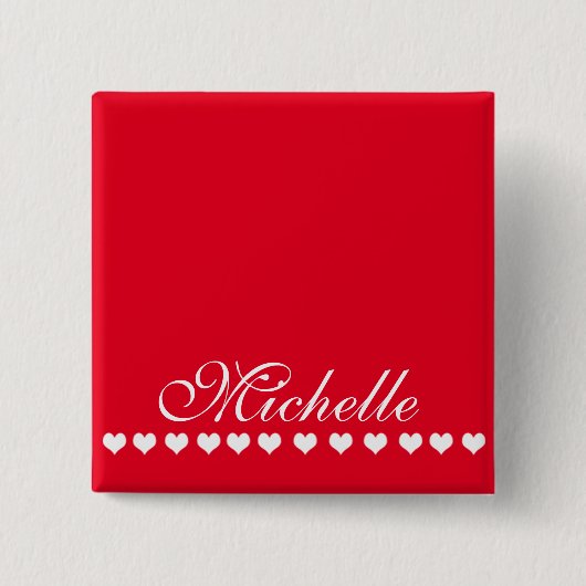 Elegant Monogram White Hearts Red Button (Vorderseite)