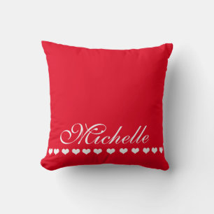 Elegant Monogram White Hearts Red Kissen