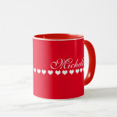 Elegant Monogram White Hearts Red Tasse (VorderseiteRechts)
