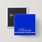 Elegant Monogram White Hearts Royal Blue Button (Vorne & Hinten)
