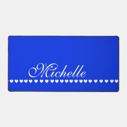 Elegant Monogram White Hearts Royal Blue Schreibtischunterlage (Vorderseite)