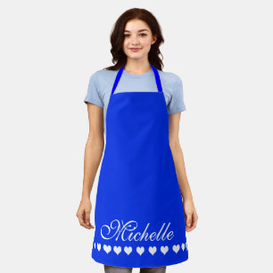 Elegant Monogram White Hearts Royal Blue Schürze