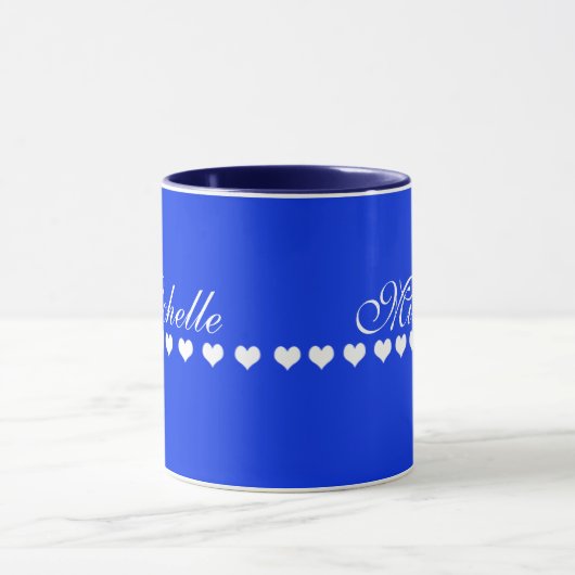 Elegant Monogram White Hearts Royal Blue Tasse (Zentrum)