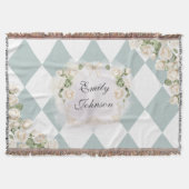 Elegant Monogram White Roses Green Leaves Diamond Decke (Vorderseite)