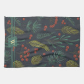 Elegant Monogram Winter Botanical Geschirrtuch (Horizontal)