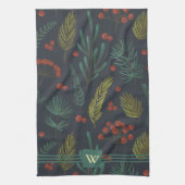 Elegant Monogram Winter Botanical Geschirrtuch (Vertikal)