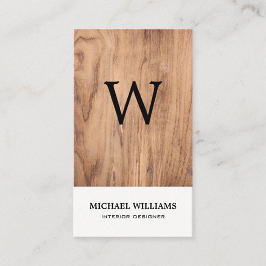 Elegant Monogram Wood Beruflich Visitenkarte (Vorderseite)