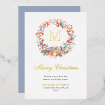 Elegant Monogram Wreath Dusty Blue Modern