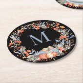 Elegant Monogram Wreath Dusty Blue Modern Runder Pappuntersetzer (Angewinkelt)