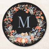 Elegant Monogram Wreath Dusty Blue Modern Runder Pappuntersetzer (Vorderseite)