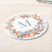 Elegant Monogram Wreath Dusty Blue Modern Runder Pappuntersetzer (Angewinkelt)