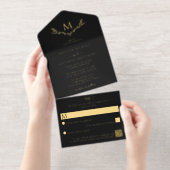 Elegant Monogram Wreath Wedding Real Foil gepresst All-in-One-Einladung (Abreißstreifen)