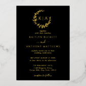 Elegant Monogram Wreath Wedding Real Folieneinladung (Vorderseite)