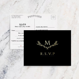 Elegant Monogram Wreath Wedding RSVP Real Folie Einladungspostkarte