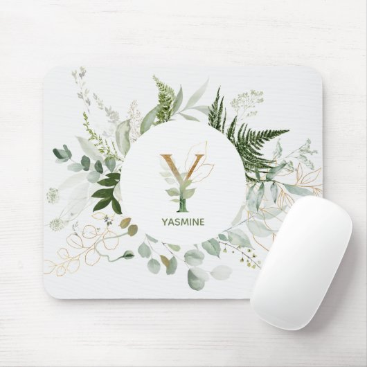 Elegant Monogram Y Greenery Wreath Mouse Pad Mousepad (Mit Mouse)