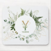 Elegant Monogram Y Greenery Wreath Mouse Pad Mousepad (Vorne)