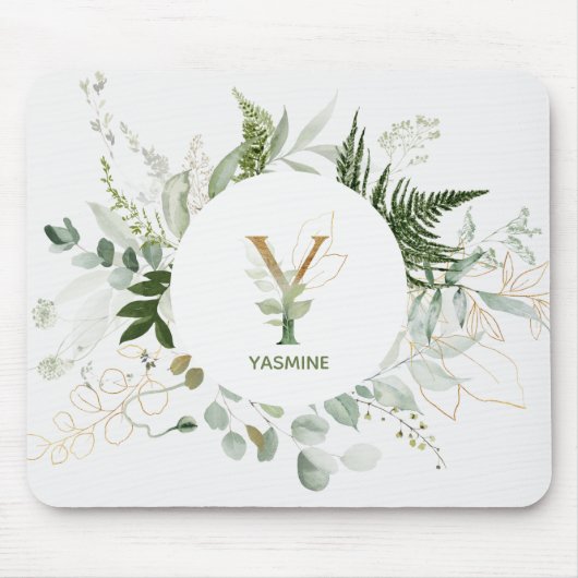 Elegant Monogram Y Greenery Wreath Mouse Pad Mousepad (Vorne)