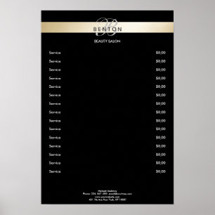 Elegant Monogramm Black Gold Pricelist Poster