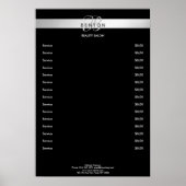 Elegant Monogramm Black Silver Pricelist Poster (Vorne)
