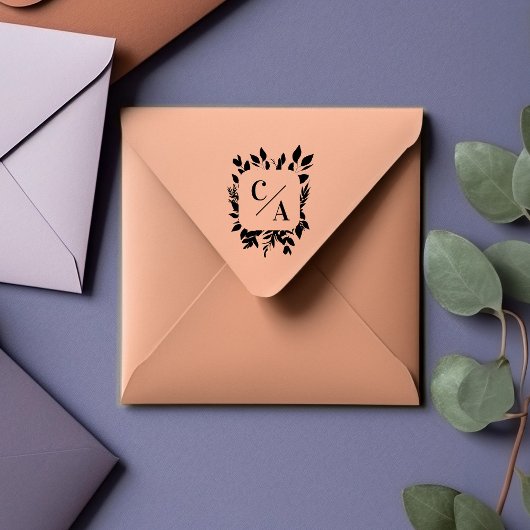 Elegant, Monogramm, Blätter, Hochzeiten Gummistempel