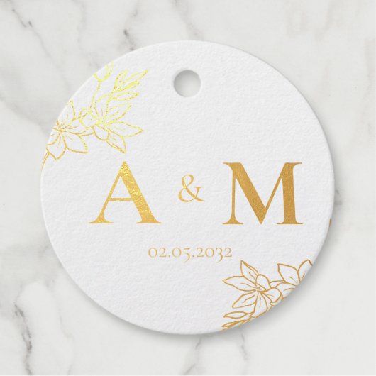 Elegant, Monogramm, Line Art Floral, Hochzeiten Geschenkanhänger (Vorderseite)