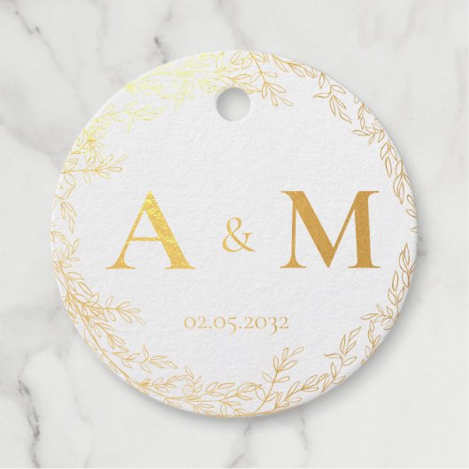 Elegant, Monogramm, Line Art Wreath, Hochzeiten Geschenkanhänger (Vorderseite)