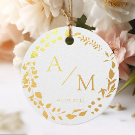 Elegant, Monogramm, Line Art Wreath, Hochzeiten Geschenkanhänger