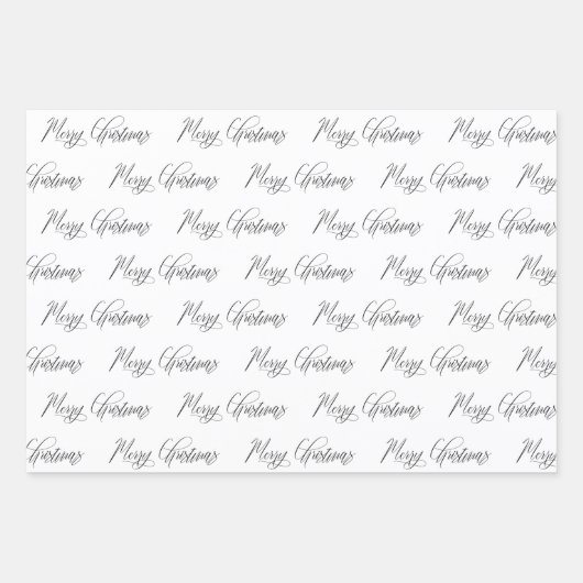 Elegant Monotone Schwarz-weiß Frohe Weihnachten Geschenkpapier Set (Vorderseite 2)