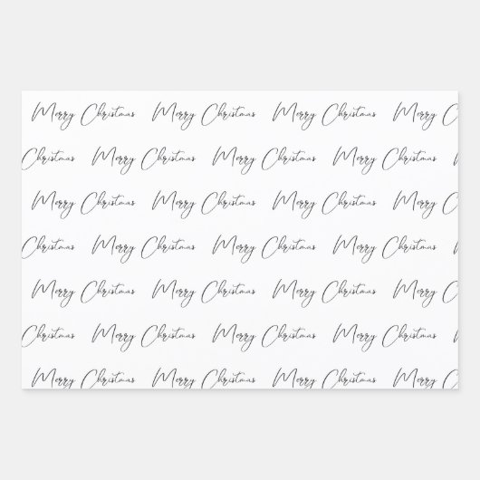 Elegant Monotone Schwarz-weiß Frohe Weihnachten Geschenkpapier Set (Vorderseite)