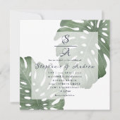 Elegant Monstera Emerald Green Wedding Einladung (Vorderseite)