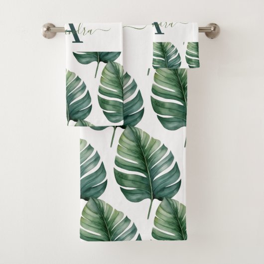 Elegant Monstera Greenery Botanical Towel Set (Insitu)