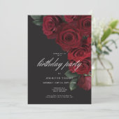 Elegant Moody Blood Rose Floral Geburtstag Einladung (Stehend Vorderseite)