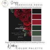 Elegant Moody Blood Rote Rose Floral Wedding Dankeskarte