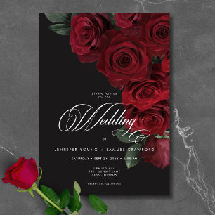 Elegant Moody Blood Rote Rose Floral Wedding Einladung