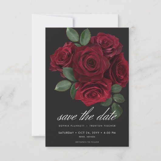 Elegant Moody Blood Rote Rose Floral Wedding Save The Date (Vorderseite)