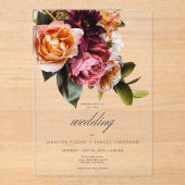 Elegant Moody Burgundy & Pink Floral Wedding Acryleinladungen (Vorderseite)