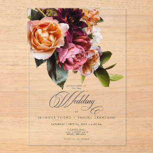 Elegant Moody Burgundy & Pink Floral Wedding Acryleinladungen
