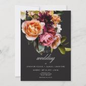 Elegant Moody Burgundy & Pink Floral Wedding Einladung (Vorderseite)