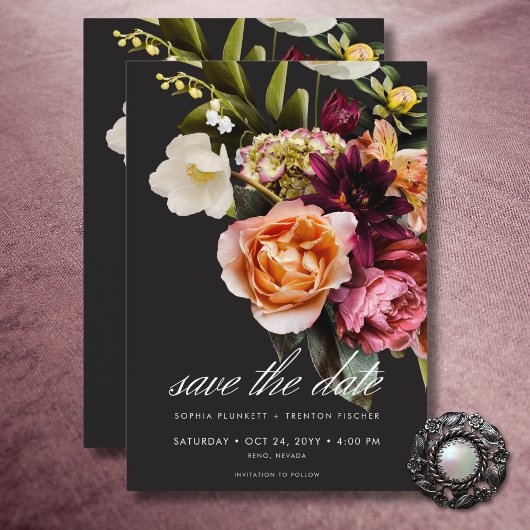 Elegant Moody Burgundy & Pink Floral Wedding Save The Date