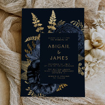 Elegant Moody Dark Floral Navy Blue Gold Hochzeit