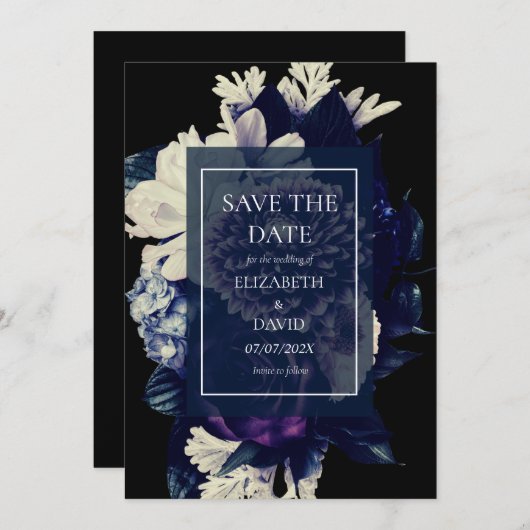 Elegant Moody Dark Floral Wedding Save The Date (Vorne/Hinten)