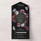 Elegant Moody Dark Lila Floral Wedding All In One Einladung (Innen Boden)