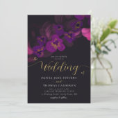 Elegant Moody Dark Lila Orchids Blumenhochzeit Einladung (Stehend Vorderseite)