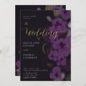 Elegant Moody Dark Lila Orchids Wreath Wedding Einladung (Vorne/Hinten)