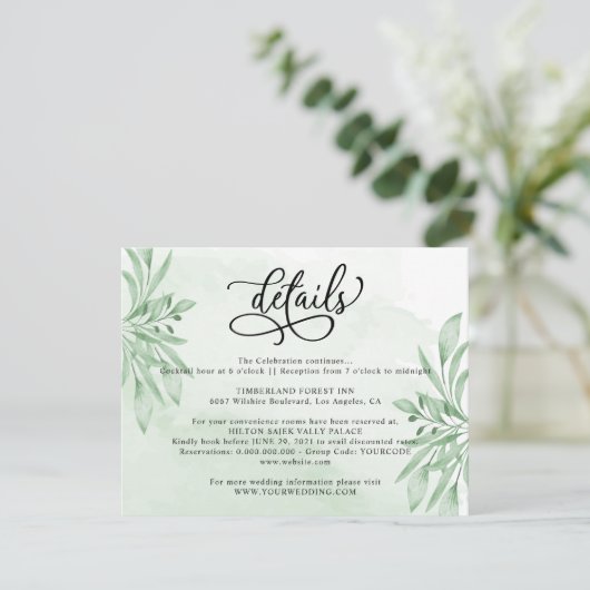 Elegant Moody Eucalyptus Greenerity Wedding Detail Begleitkarte (Stehend Vorderseite)